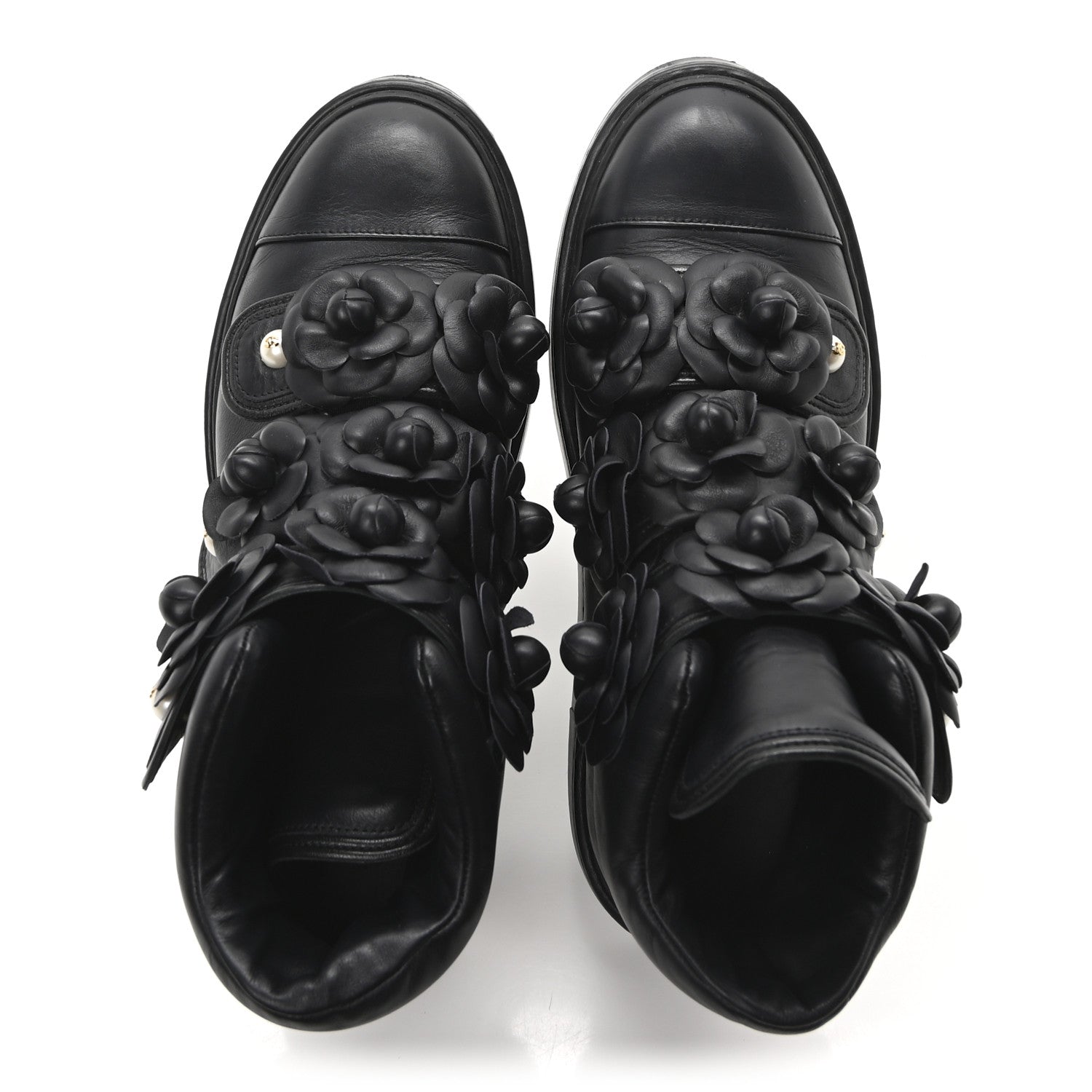 Chanel Calfskin Camellia High Top Sneakers 38.5 Navy 5 of 9