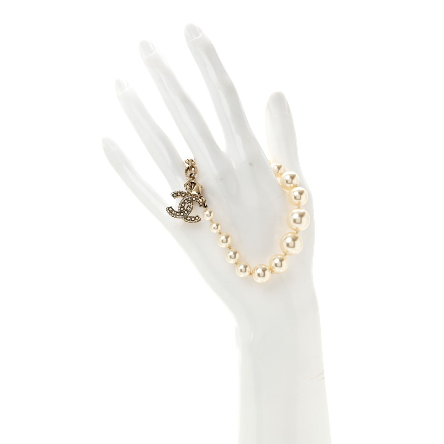 Graduated Pearl Crystal CC Bracelet Gold