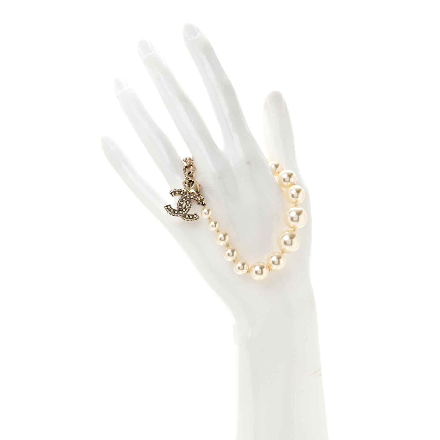 Chanel Graduated Pearl Crystal CC Bracelet Gold 2 of 5