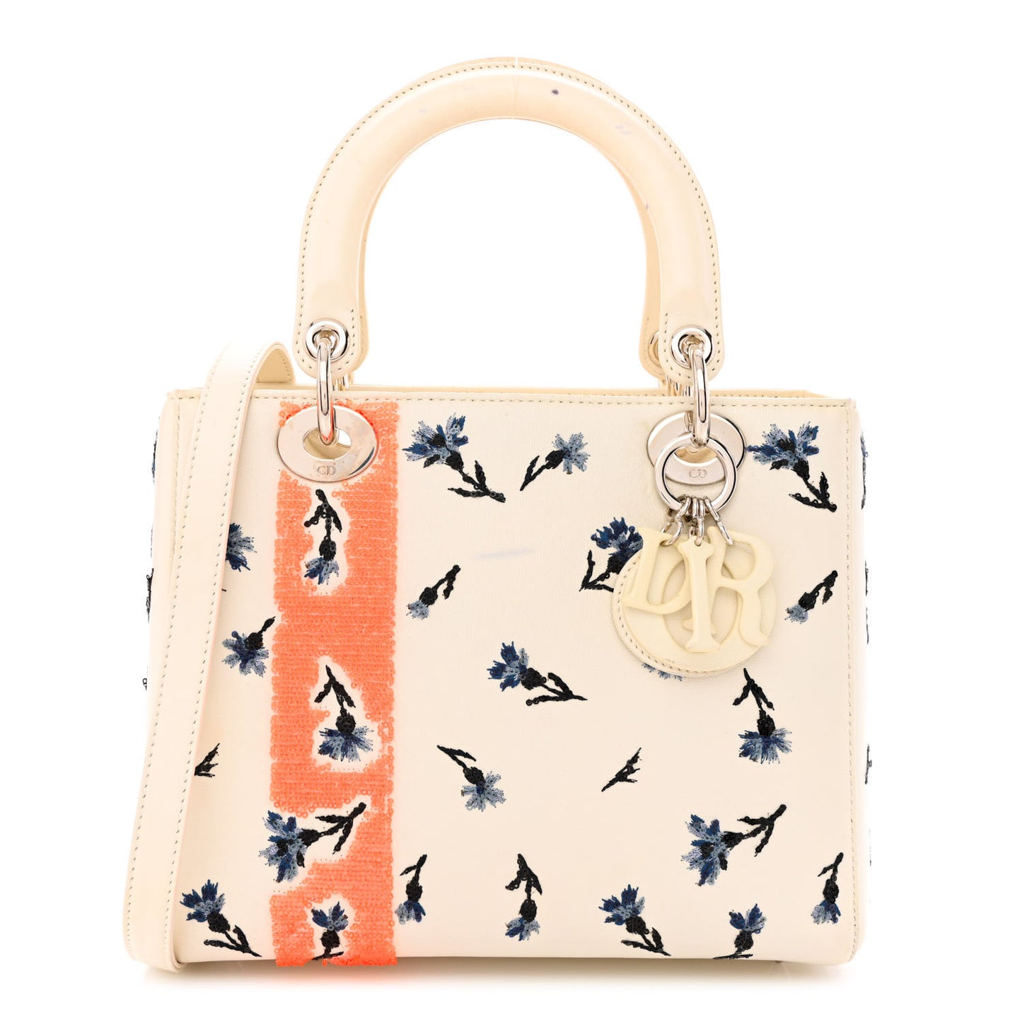 Lambskin Embroidered Sequin Medium Flower Lady Dior Off White