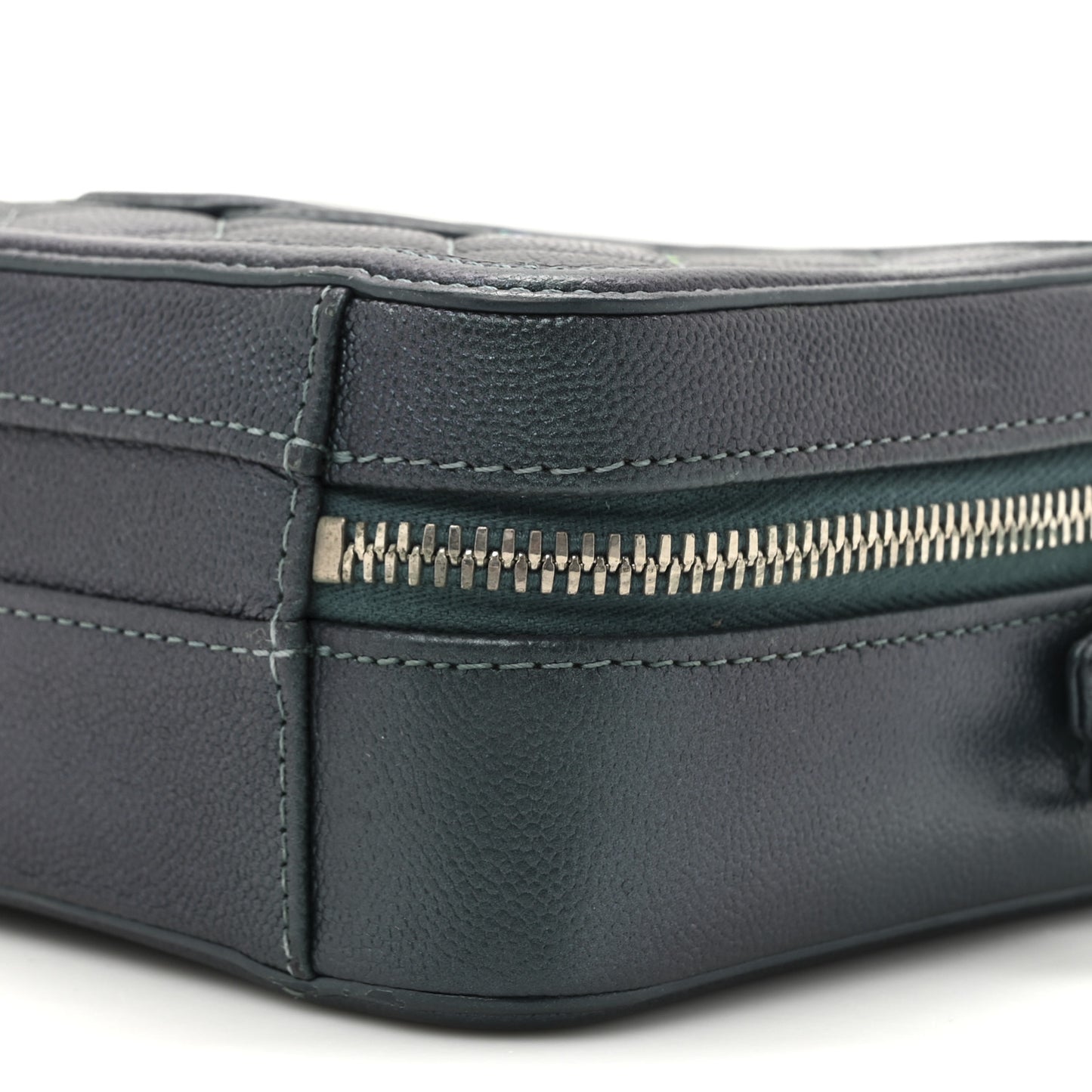 Iridescent Caviar Quilted Small CC Filigree Vanity Case Dark Turquoise