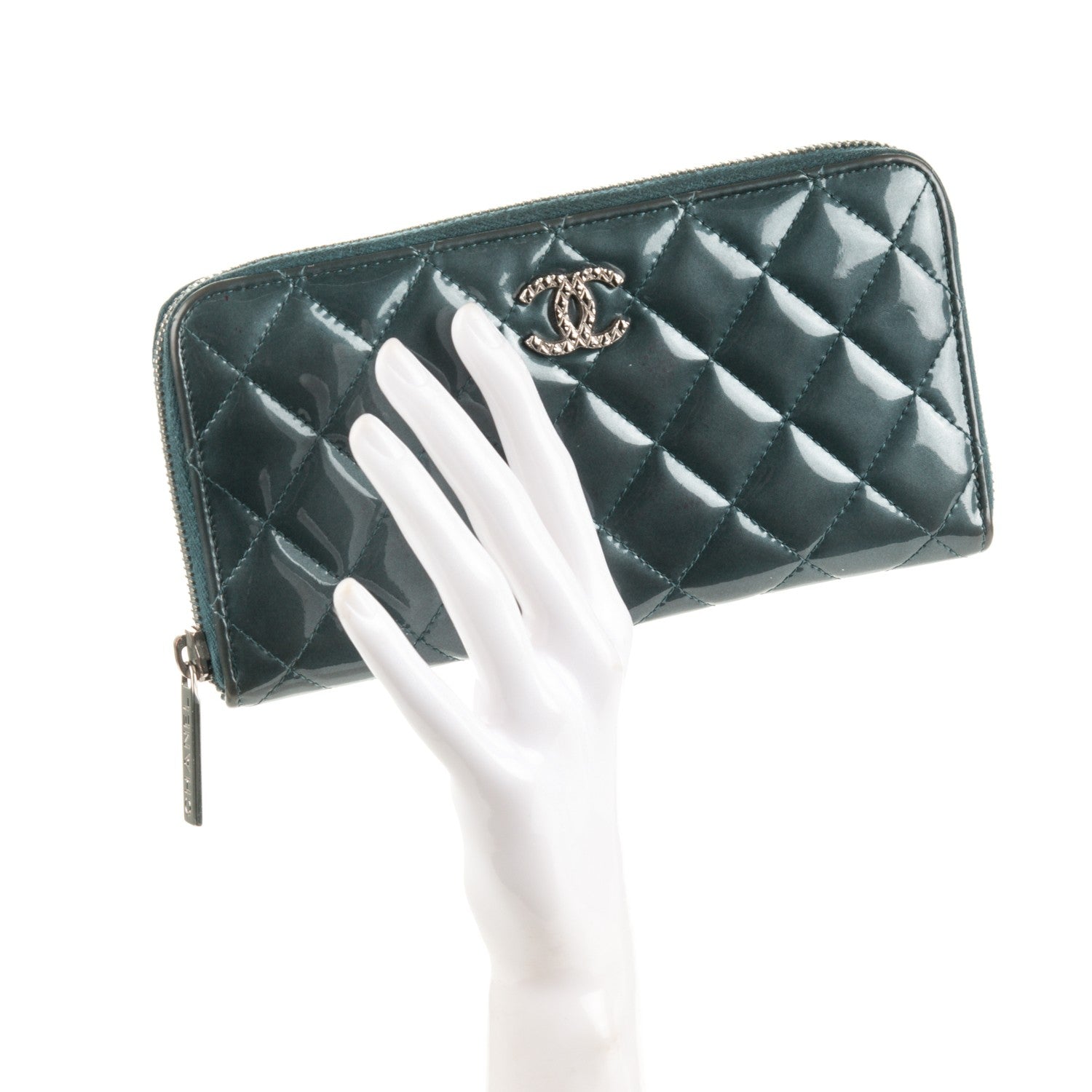 Chanel Patent Quilted Brilliant Zip Around Wallet Blue 2 of 9