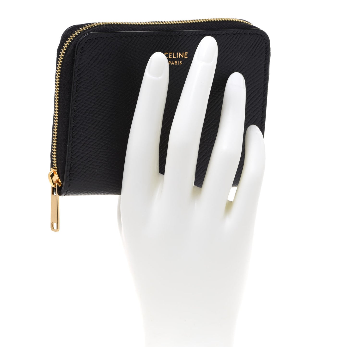Grained Calfskin Compact Zipped Wallet Black