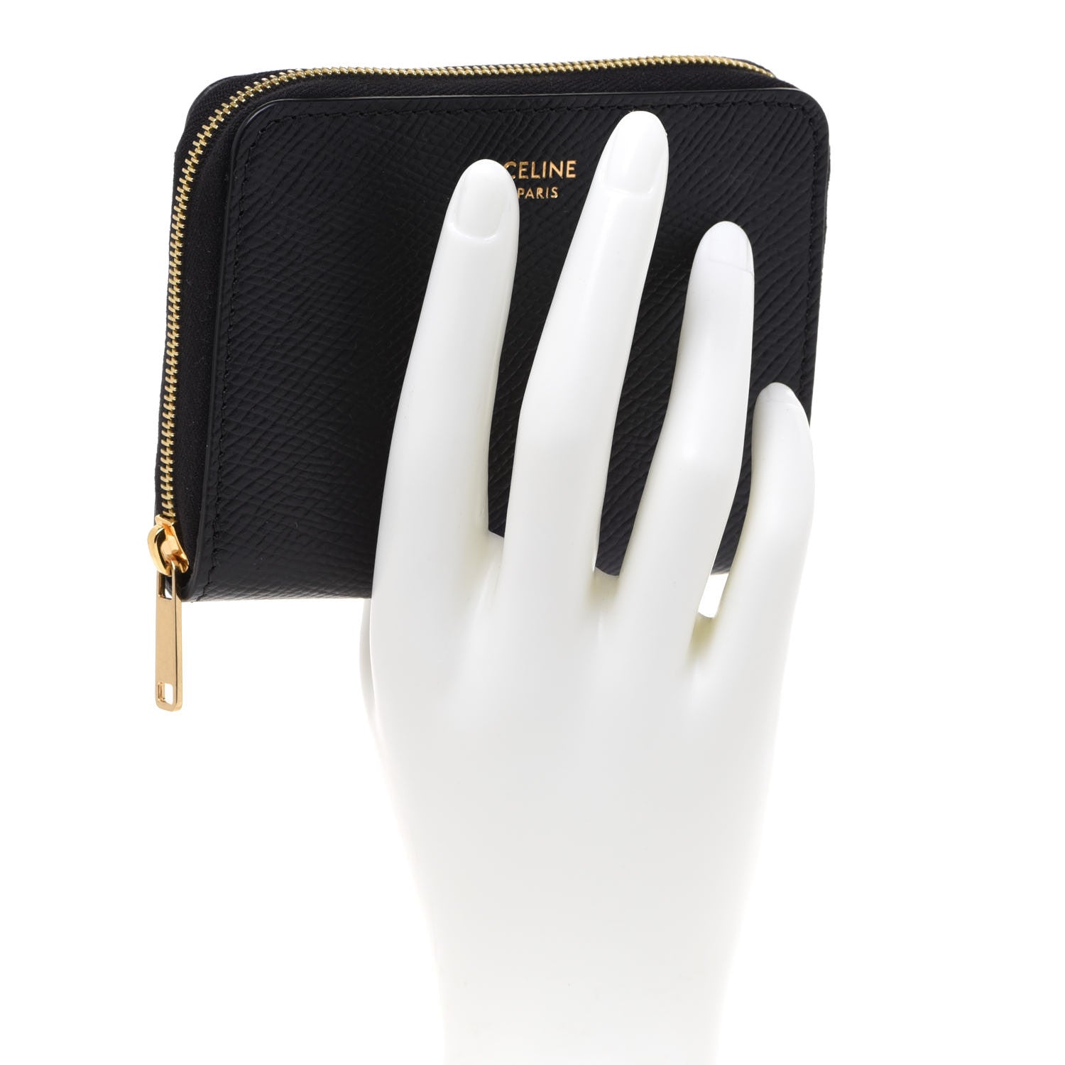Celine Grained Calfskin Compact Zipped Wallet Black 2 of 7
