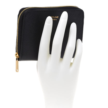 Celine Grained Calfskin Compact Zipped Wallet Black 2 of 7