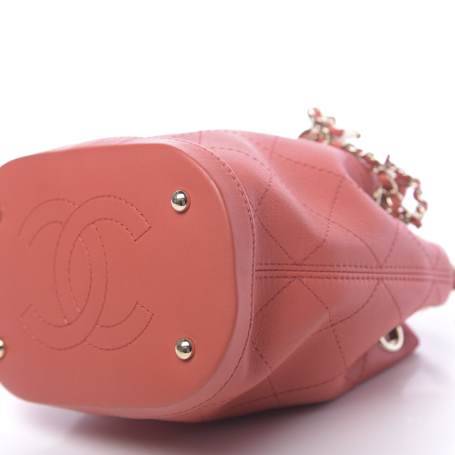 Chanel Calfskin Stitched Chain Bucket Bag Coral 9 of 10