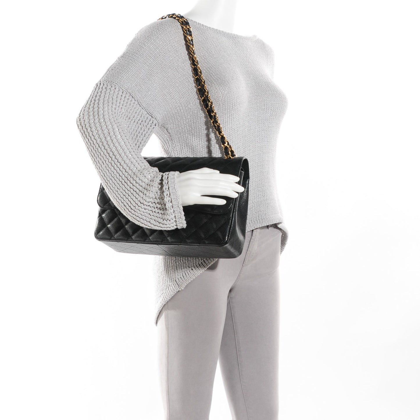 Caviar Quilted Jumbo Double Flap Black