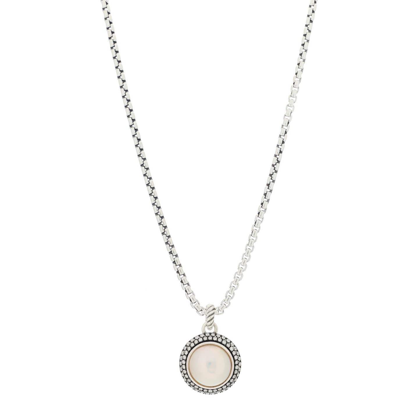 Sterling Silver Diamond Pearl Large Cerise Pendant Necklace