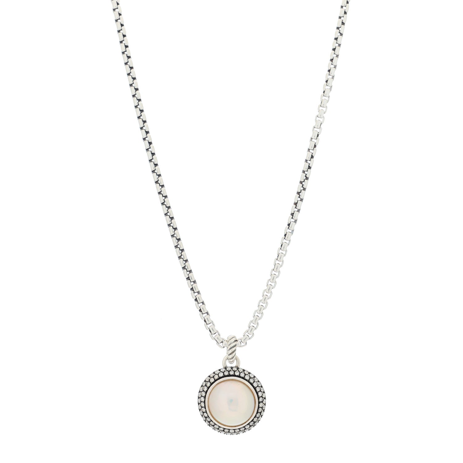David Yurman Sterling Silver Diamond Pearl Large Cerise Pendant Necklace 1 of 3