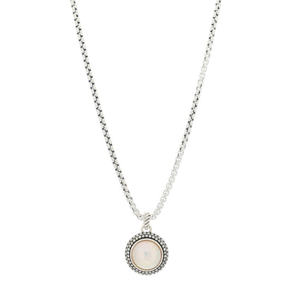 David Yurman Sterling Silver Diamond Pearl Large Cerise Pendant Necklace 1 of 3