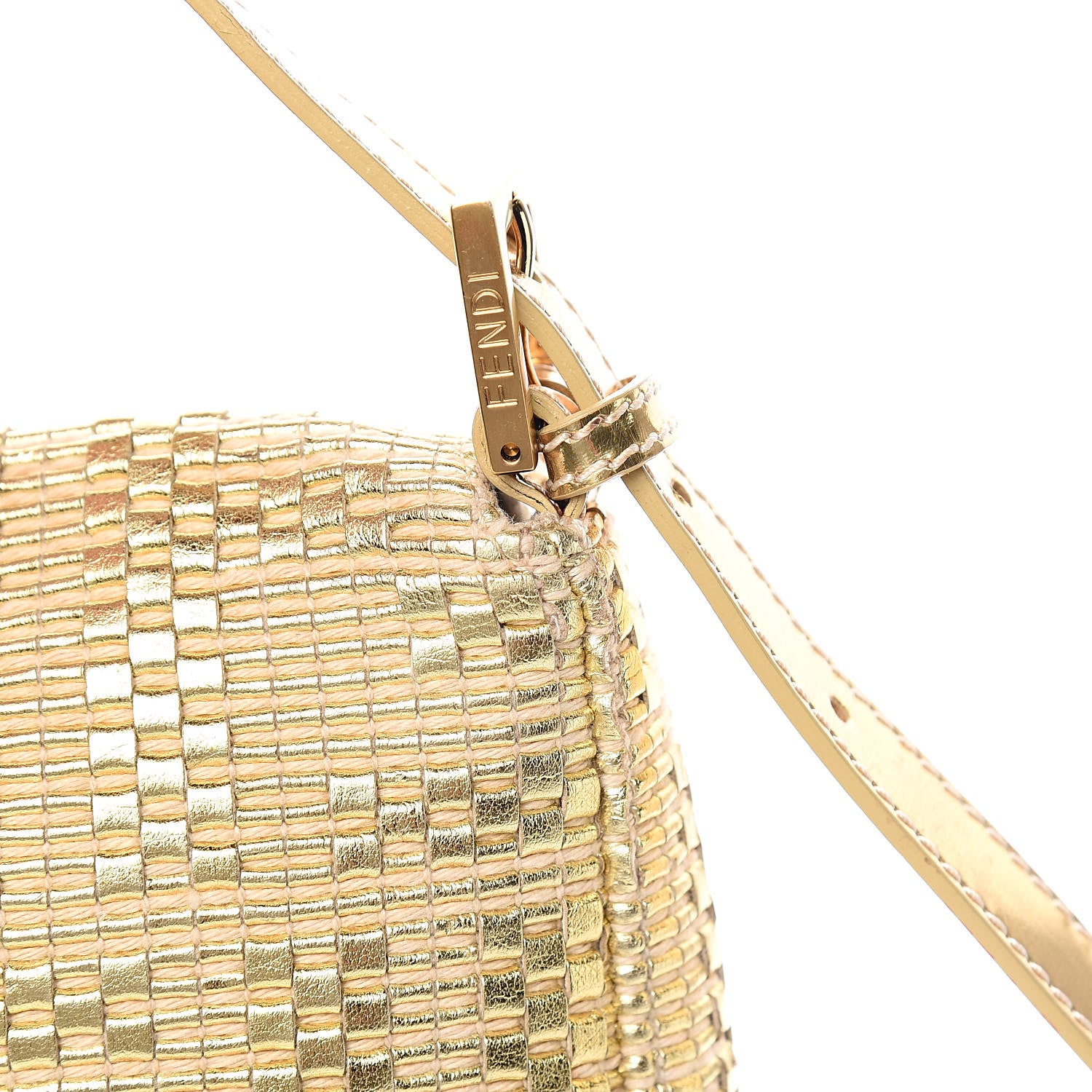 Fendi Canvas Metallic Calfskin Woven FF Baguette Gold 13 of 14