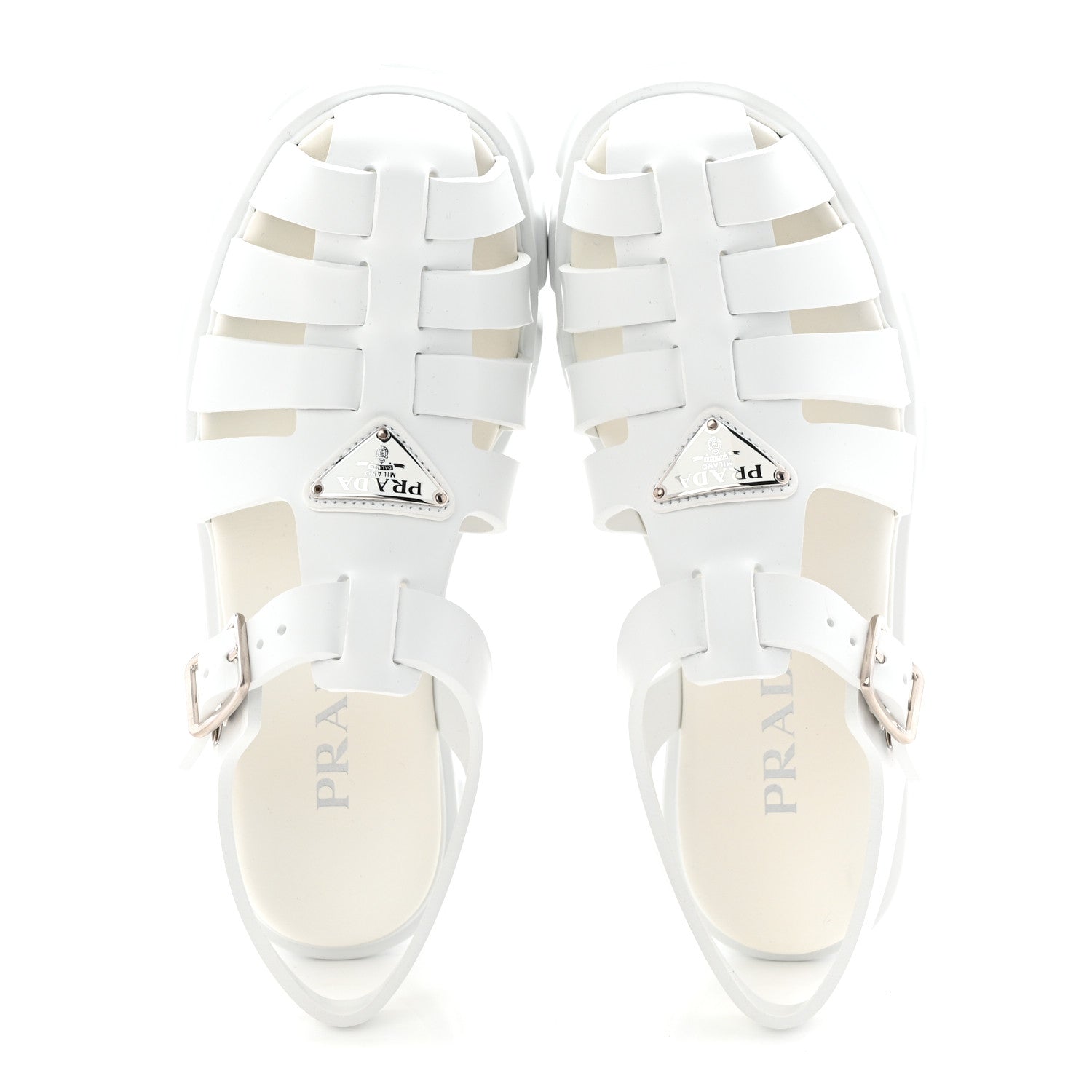 Prada Foam Rubber Metal Triangle Logo Monolith 55mm Cage Sandals 38 White 2 of 10