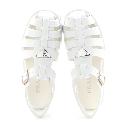 Prada Foam Rubber Metal Triangle Logo Monolith 55mm Cage Sandals 38 White 2 of 10