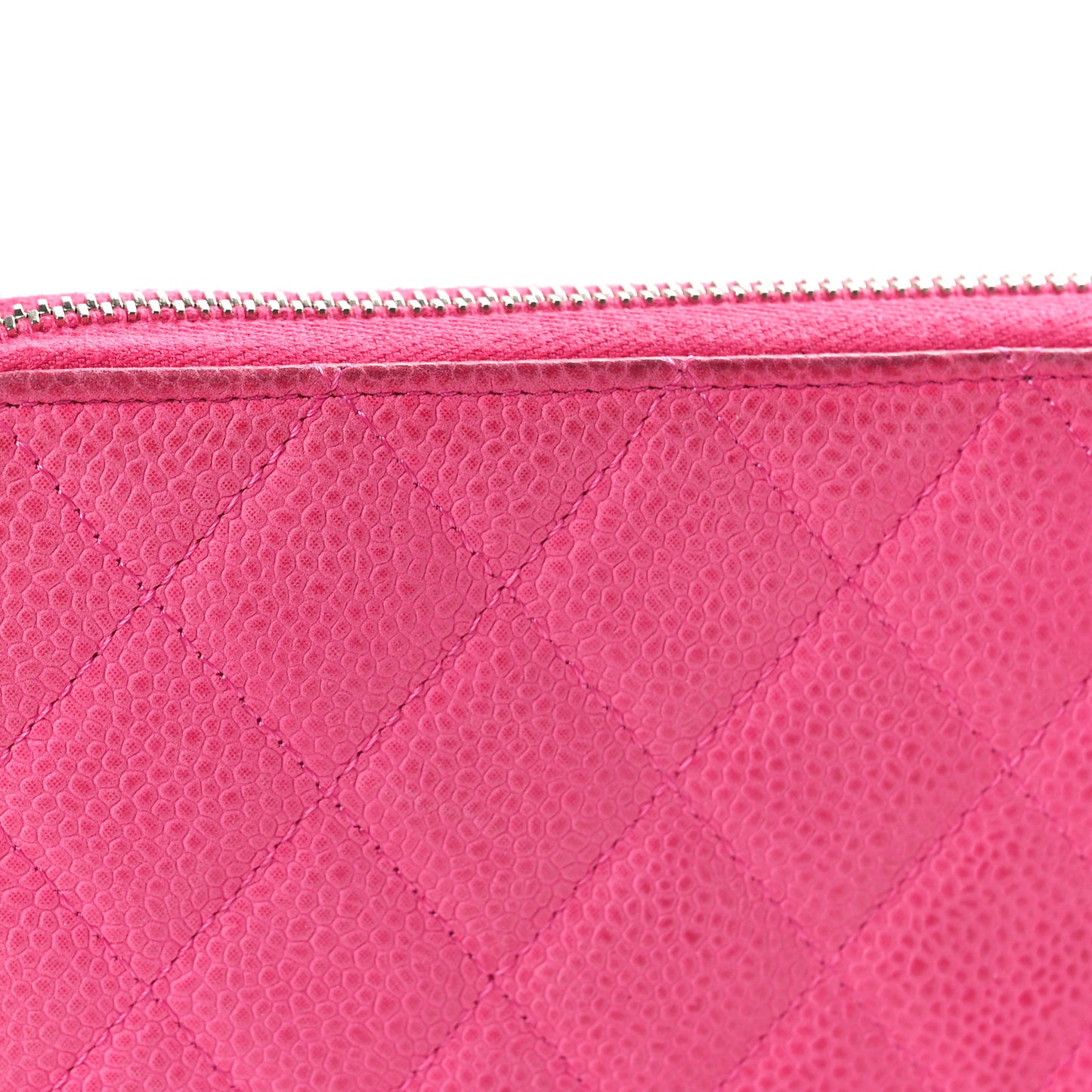 Iridescent Caviar Quilted Large Zip Around Organizer Wallet Pink