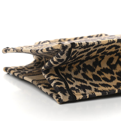 Christian Dior Canvas Mizza Embroidered Medium Leopard Book Tote Beige 5 of 9
