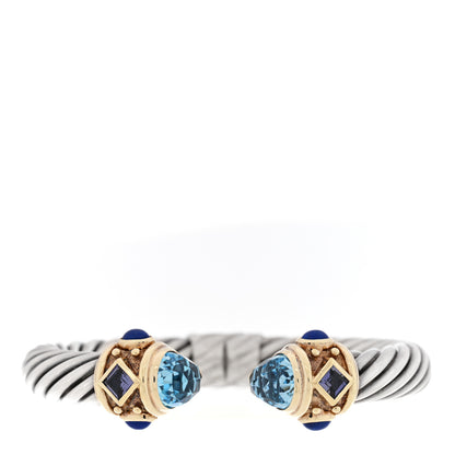David Yurman Sterling Silver 14K Yellow Gold Blue Topaz Iolite Lapis Lazuli 10mm Cable Renaissance Bracelet 1 of 3