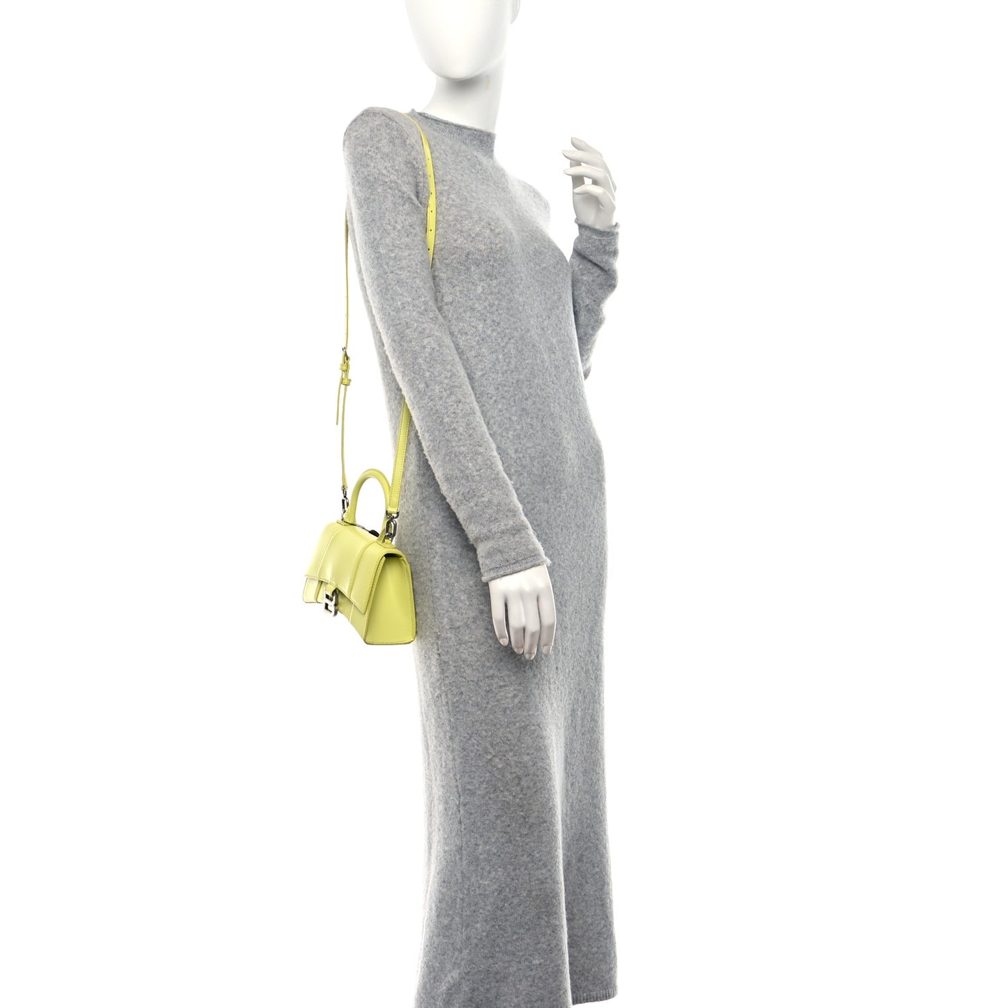 Shiny Box Calfskin Hourglass Top Handle Bag XS Lime