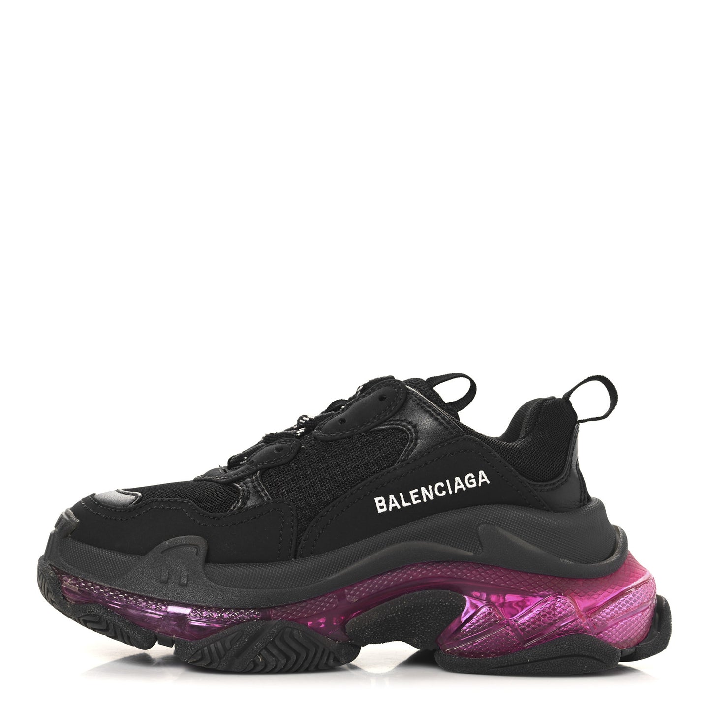 Fabric Mesh Clear Sole Womens Triple S Sneakers 35 Black Pink Neon