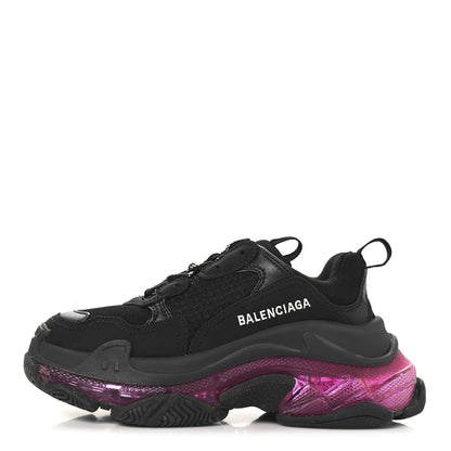 Balenciaga Fabric Mesh Clear Sole Womens Triple S Sneakers 35 Black Pink Neon 1 of 8