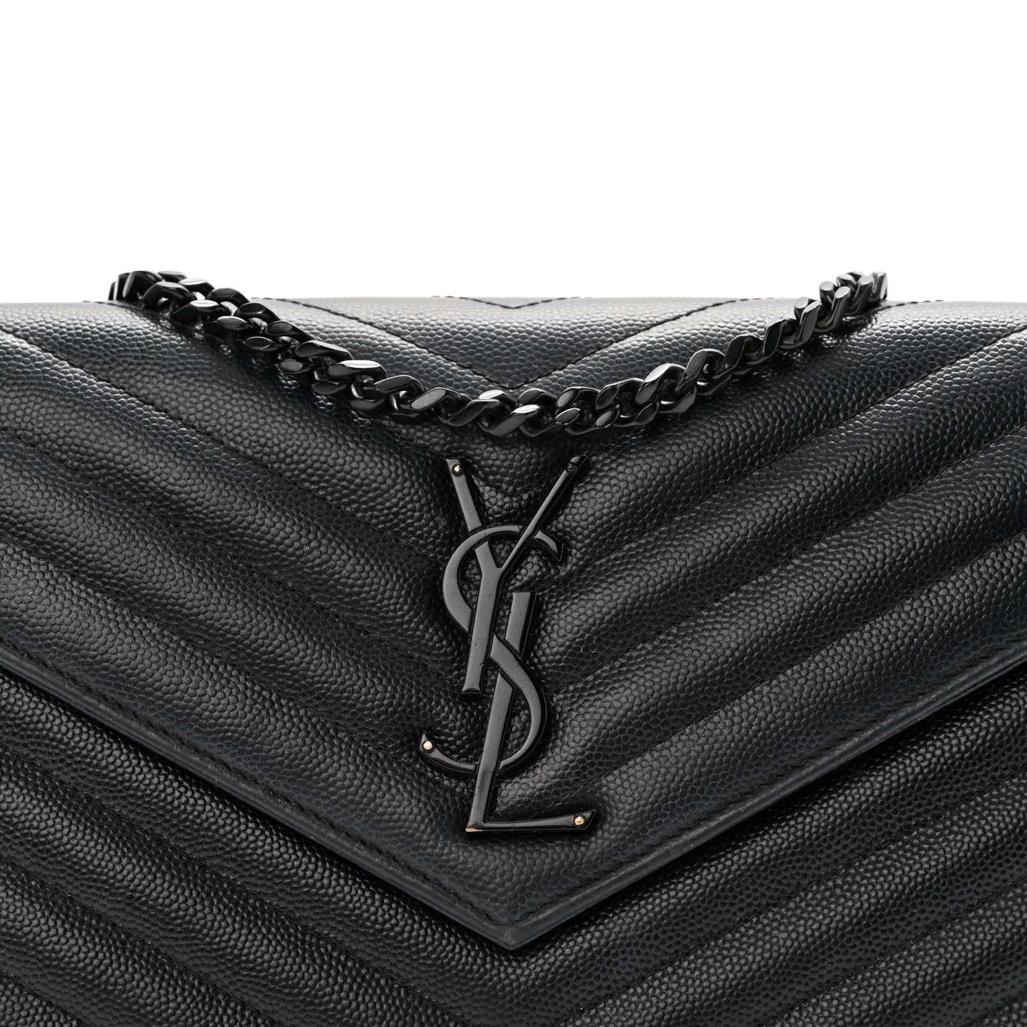 Saint Laurent Grain De Poudre Matelasse Chevron Monogram Monochrome Chain Wallet Black 8 of 13