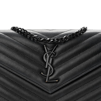 Saint Laurent Grain De Poudre Matelasse Chevron Monogram Monochrome Chain Wallet Black 8 of 13