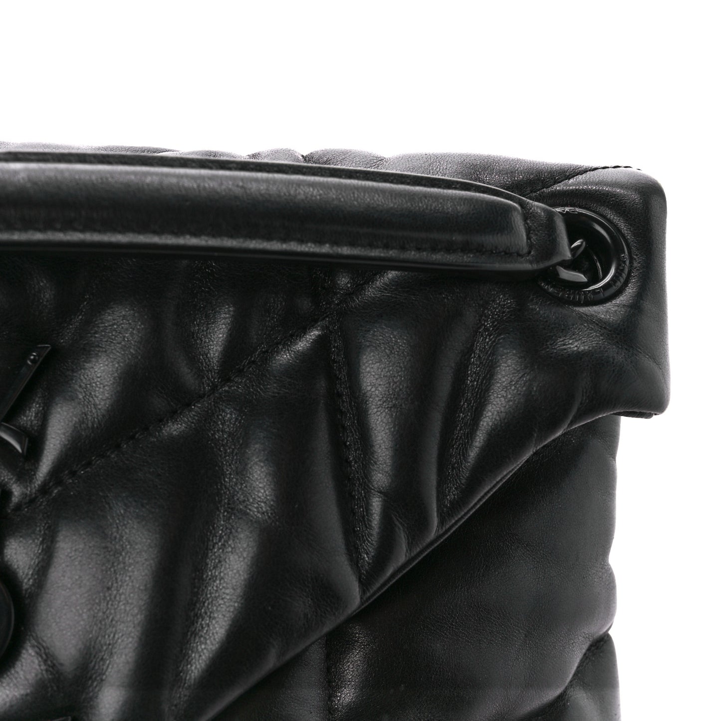 Lambskin Quilted Monogram Monochrome Small Loulou Puffer Chain Satchel Black