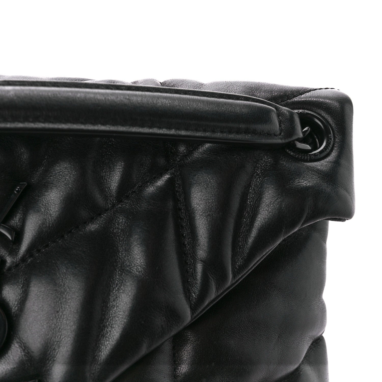 Saint Laurent Lambskin Quilted Monogram Monochrome Small Loulou Puffer Chain Satchel Black 13 of 15