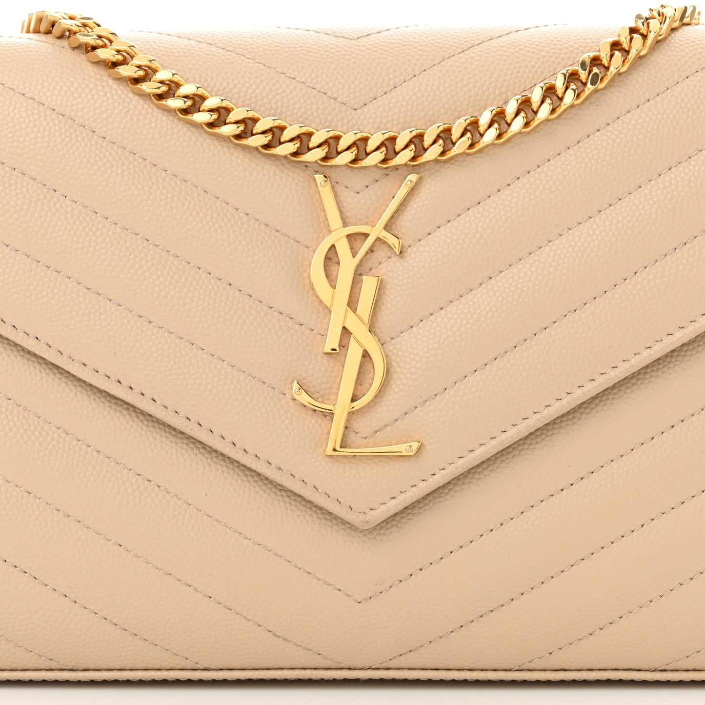 Grain De Poudre Matelasse Chevron Monogram Chain Wallet  Nude Powder
