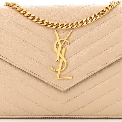 Saint Laurent Grain De Poudre Matelasse Chevron Monogram Chain Wallet  Nude Powder 9 of 13