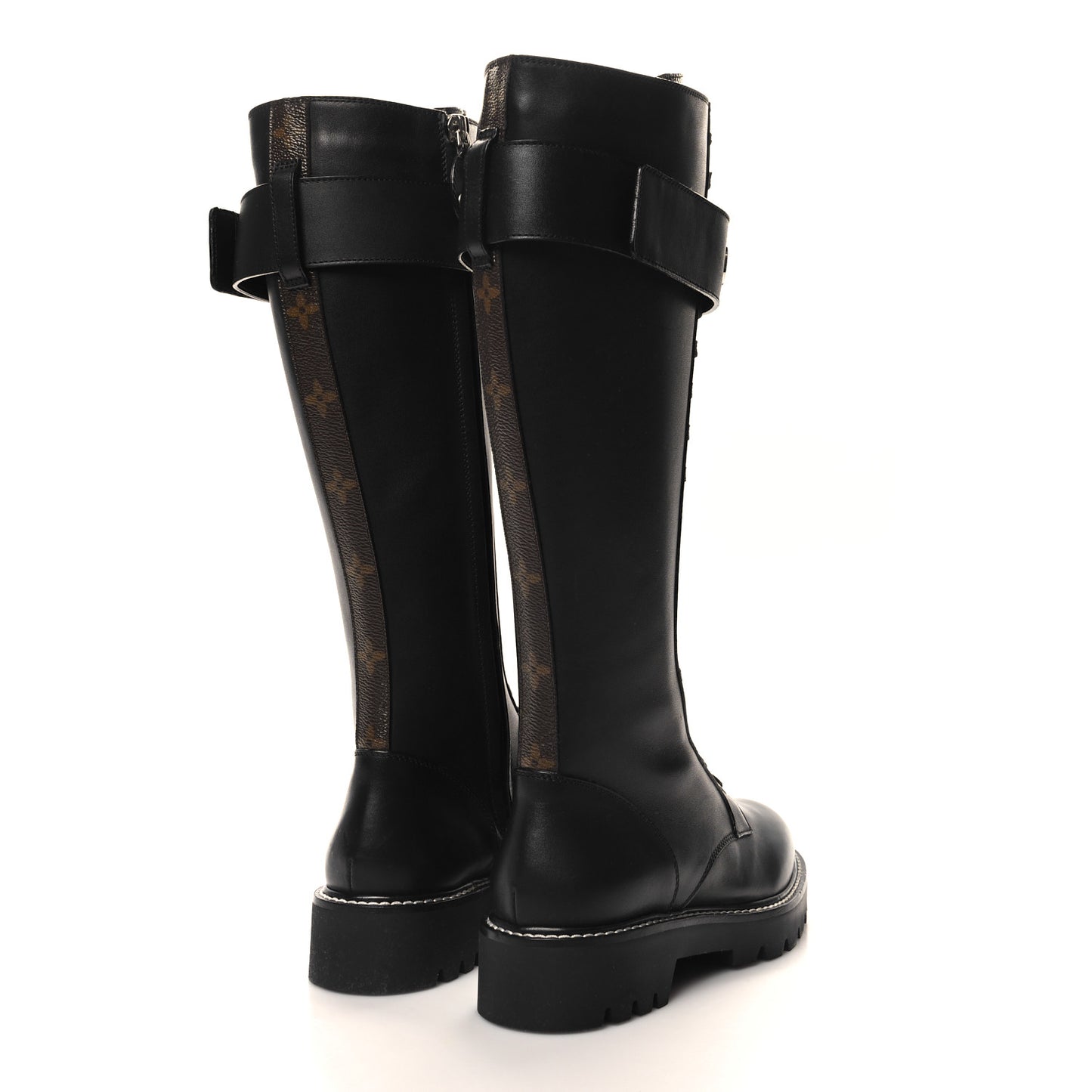 Monogram Calfskin Territory Tall Lace Up Ranger Boots 36 Black