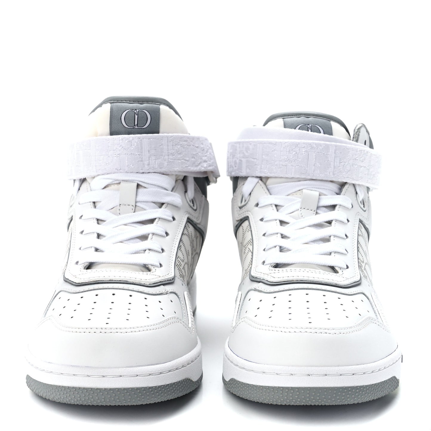 Smooth Calfskin Oblique Galaxy Perforated Mens B27 Mid Top Sneakers 43 White Grey