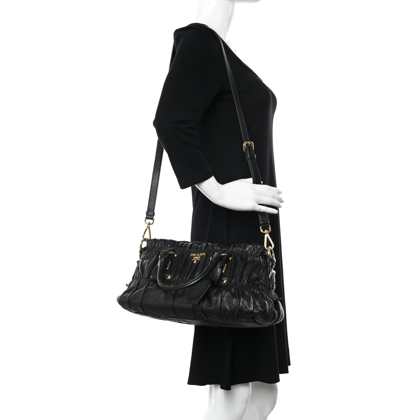 Nappa Gaufre Shopping Satchel Black