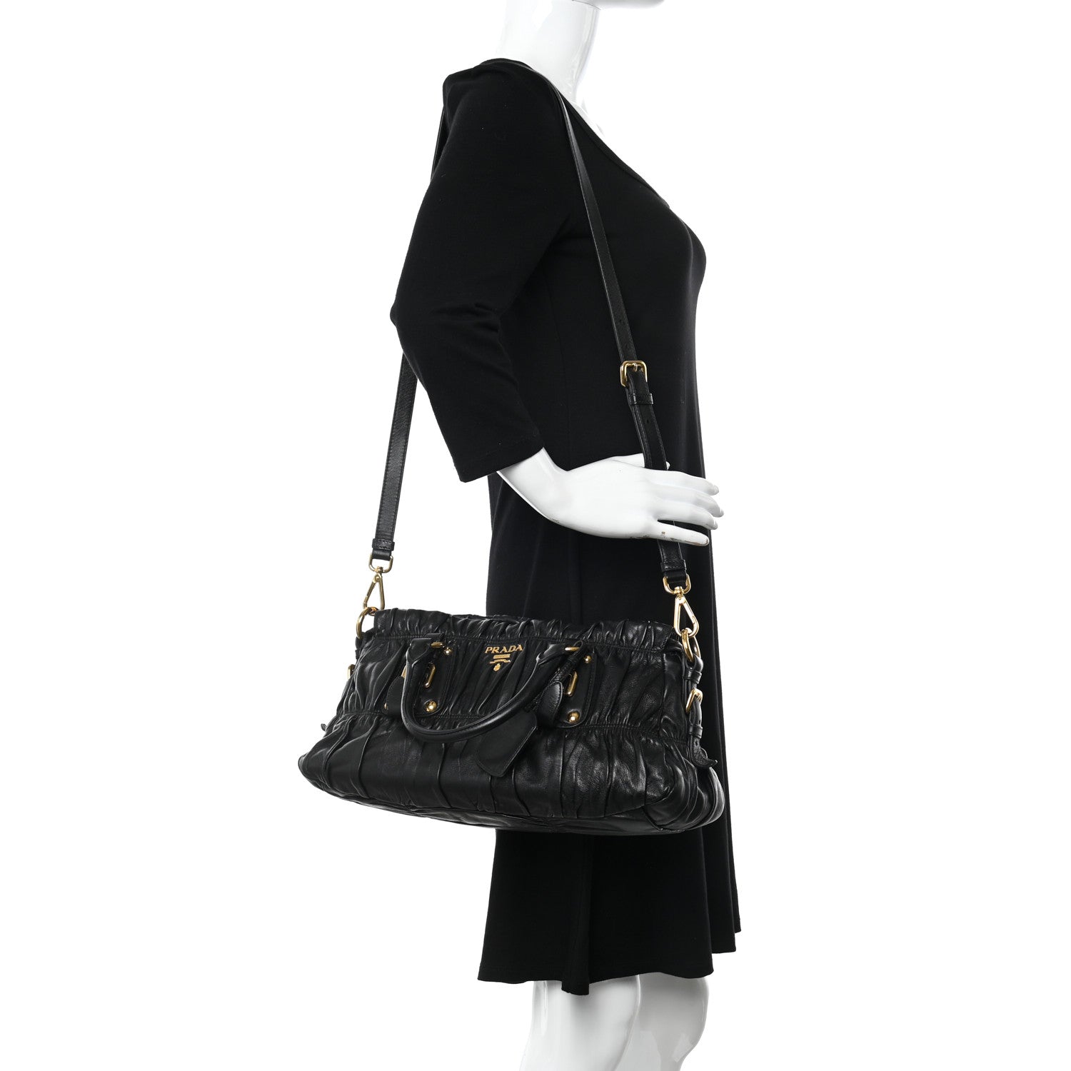 Prada Nappa Gaufre Shopping Satchel Black 2 of 10