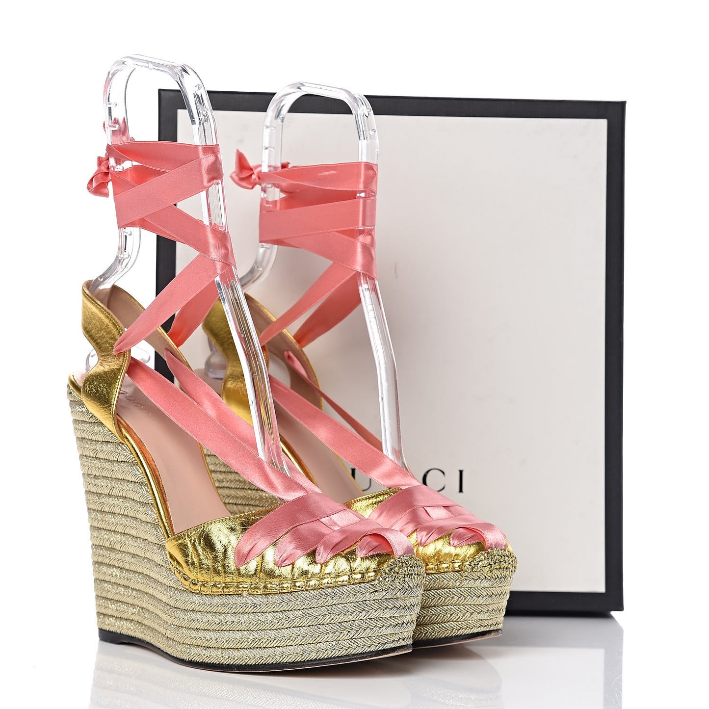 Nappa Satin Alexis Ankle Wrap Platform Espadrille Wedges 40 Yellow Pink