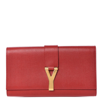 Saint Laurent Textured Calfskin Classic Y Ligne Clutch Red 1 of 19
