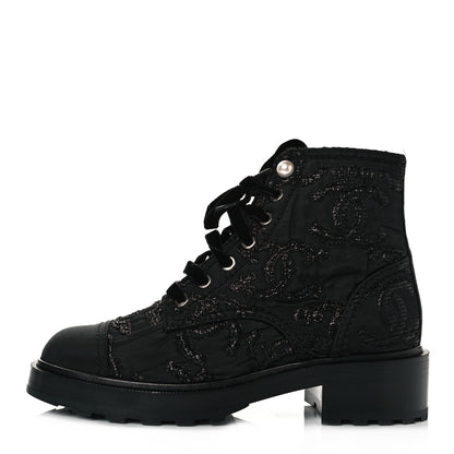 Chanel Grosgrain Pearl CC Combat Short Boots 38.5 Black 1 of 7