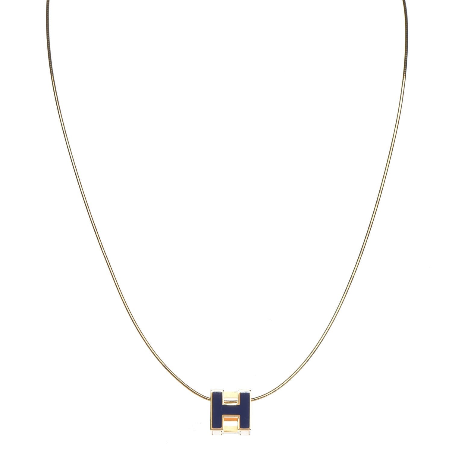 Hermes Gold Lacquered Cage d'H Pendant Necklace Bleu Electrique 1 of 9