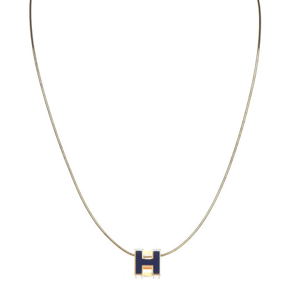 Hermes Gold Lacquered Cage d'H Pendant Necklace Bleu Electrique 1 of 9