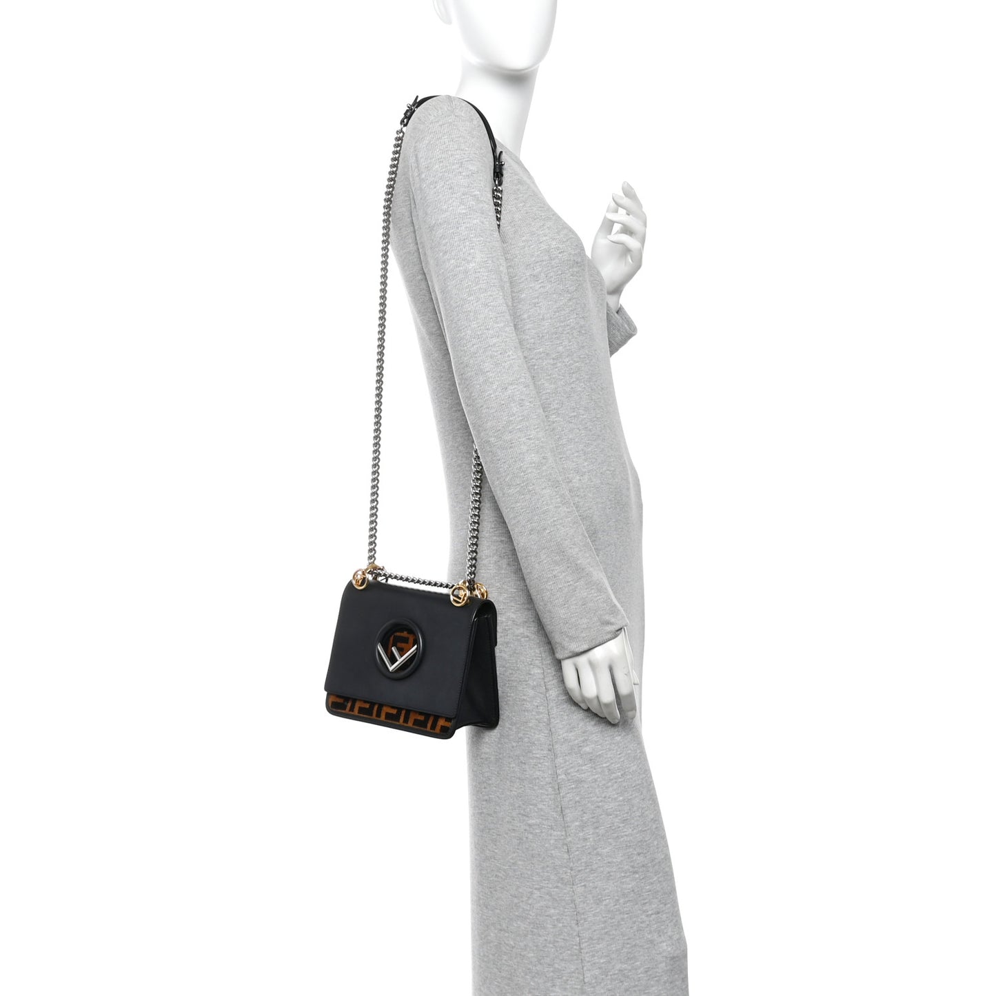 Vitello Century Velvet F is Fendi FF Small Kan I Shoulder Bag Black Tobacco