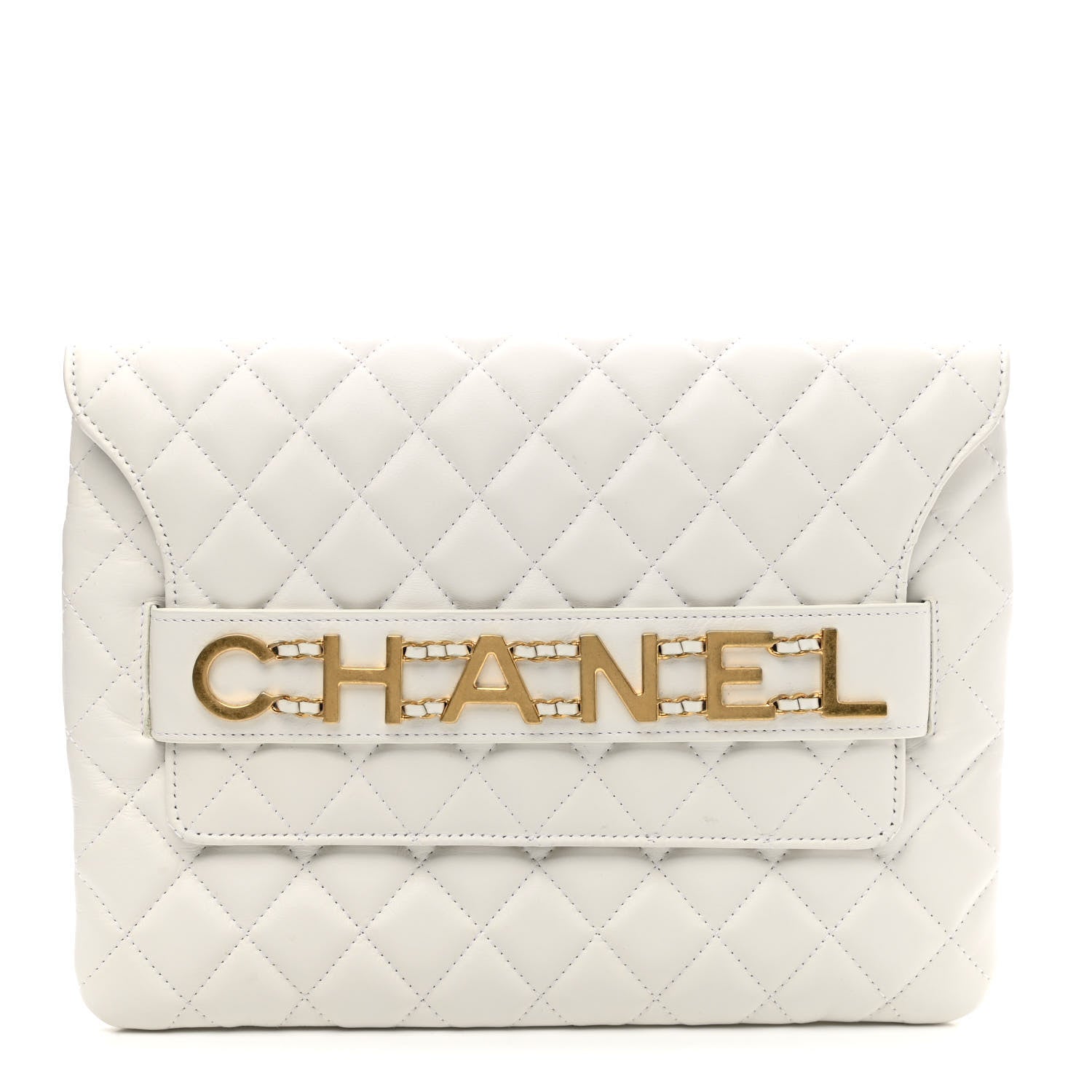 Chanel Calfskin Quilted Enchained Clutch White 1 of 8