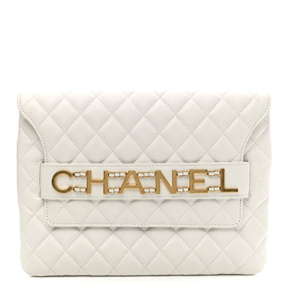 Chanel Calfskin Quilted Enchained Clutch White 1 of 8