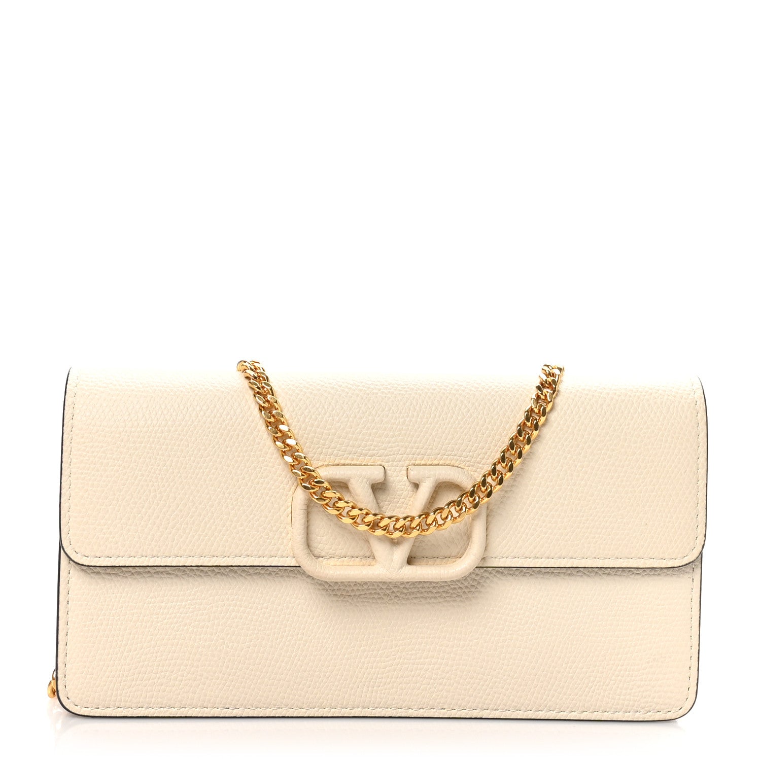 Valentino Garavani Grainy Calfskin VLogo Wallet With Chain Light Ivory 1 of 10