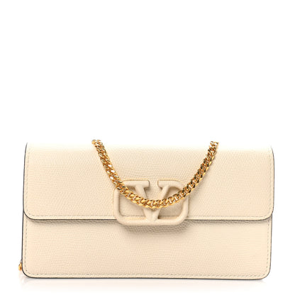 Valentino Garavani Grainy Calfskin VLogo Wallet With Chain Light Ivory 1 of 10