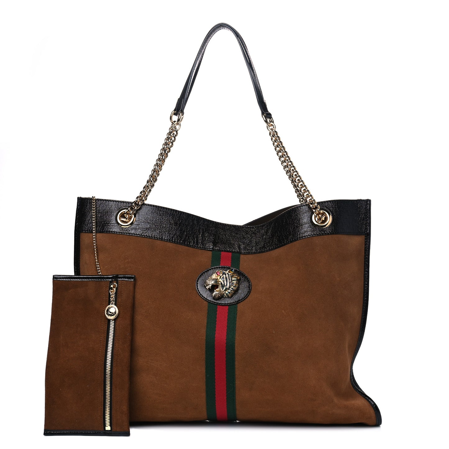 Suede Patent Large Rajah Chain Tote Nocciola Black