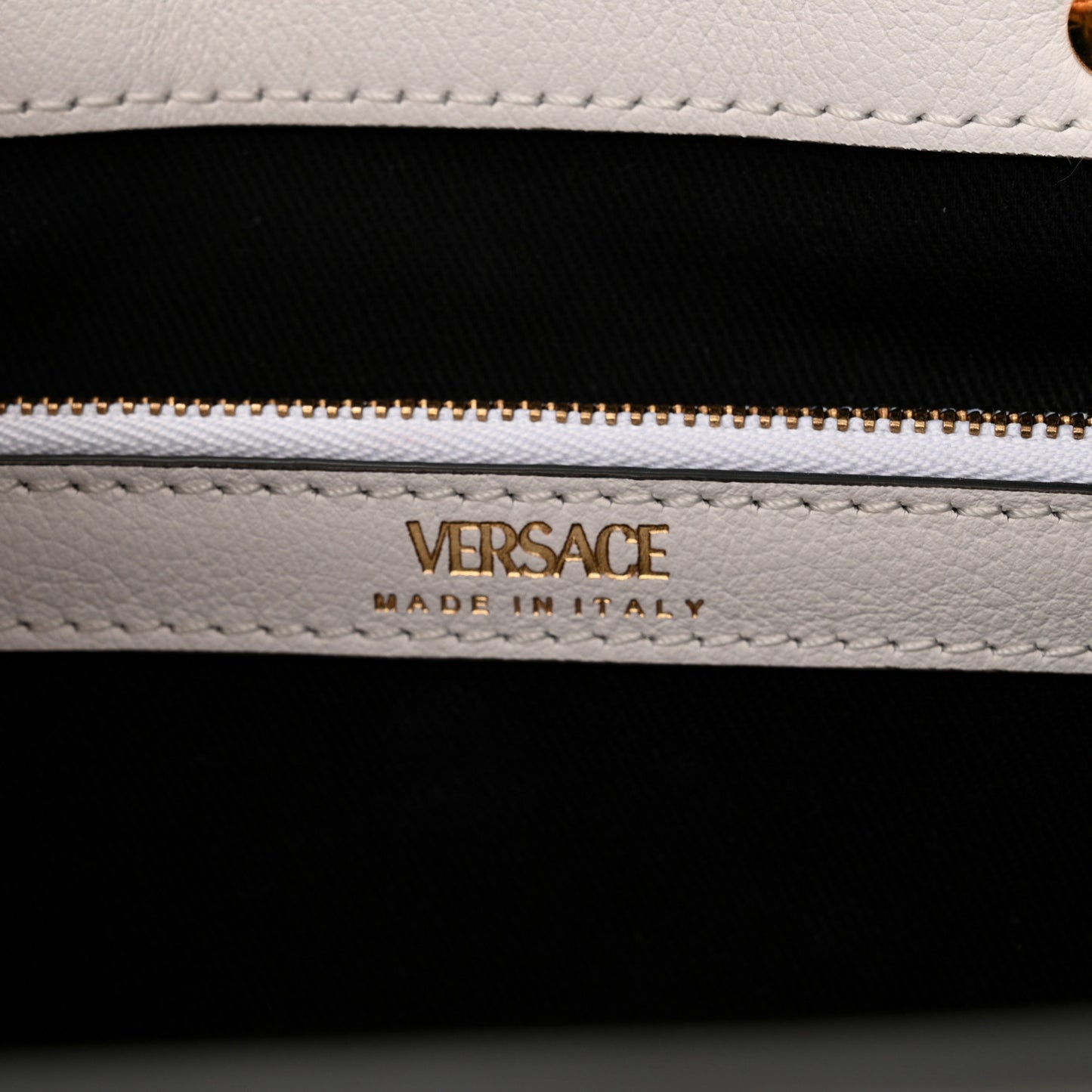 Grained Calfskin Small La Medusa Chain Tote White