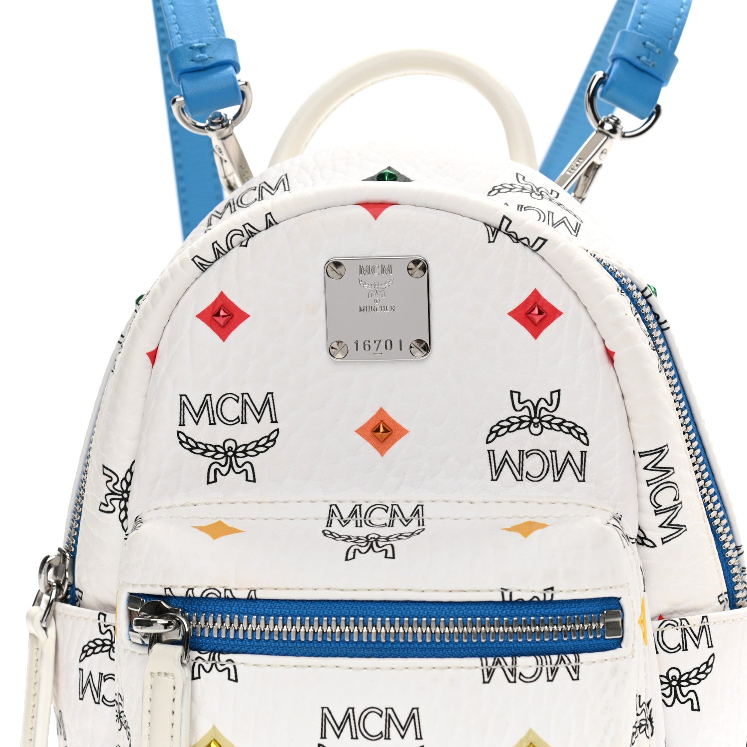 MCM Skyoptic Visetos X-Mini Stark Bebe Boo Backpack White Blue 6 of 8
