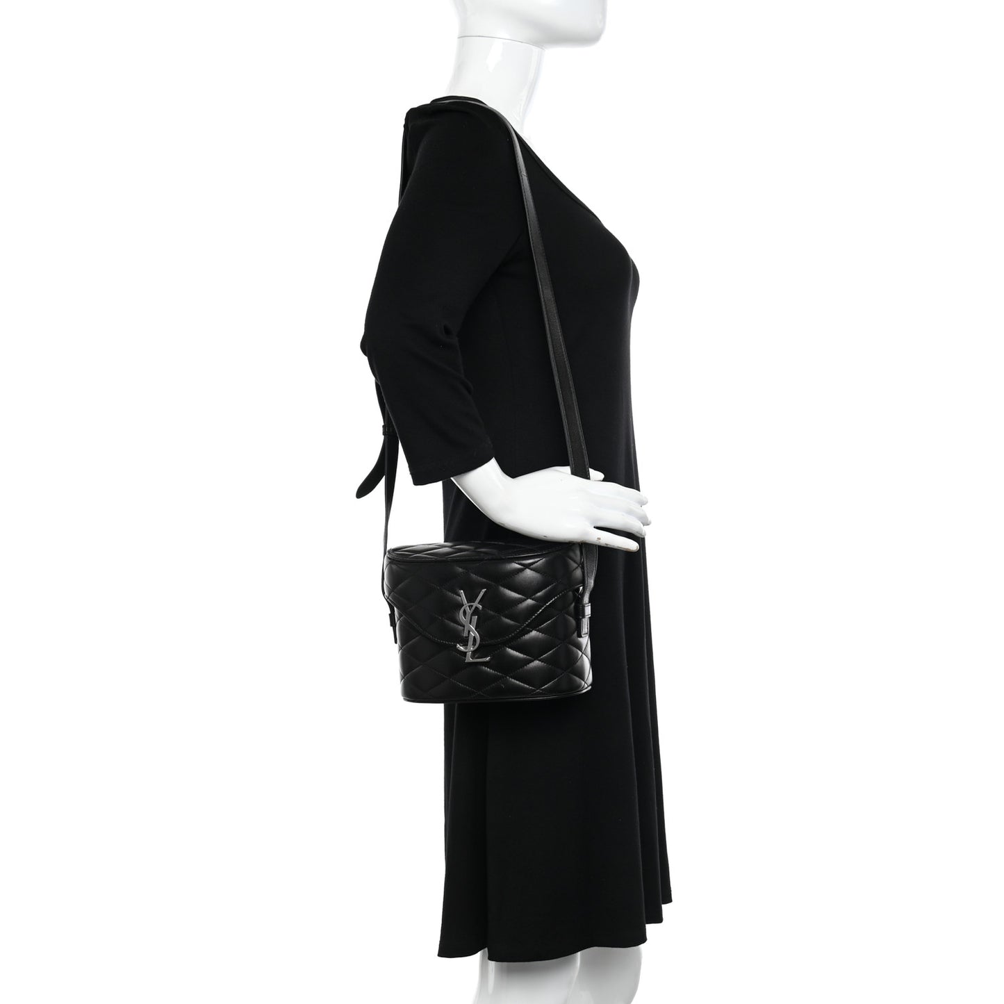Lambskin Quilted Monogram June Box Bag Black