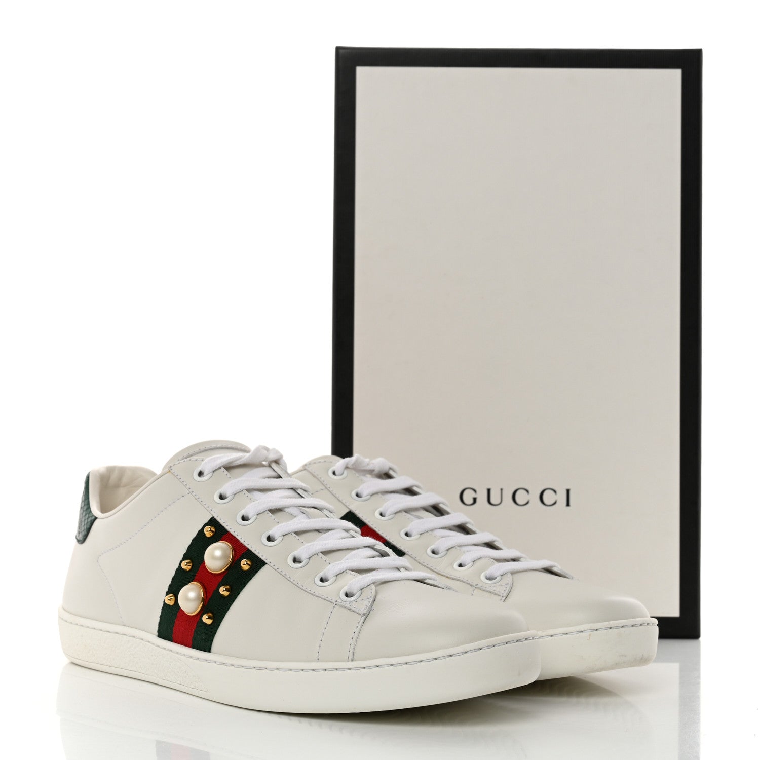 Gucci Calfskin Web Pearl Studded Womens Ace Sneakers 39.5 White 9 of 9