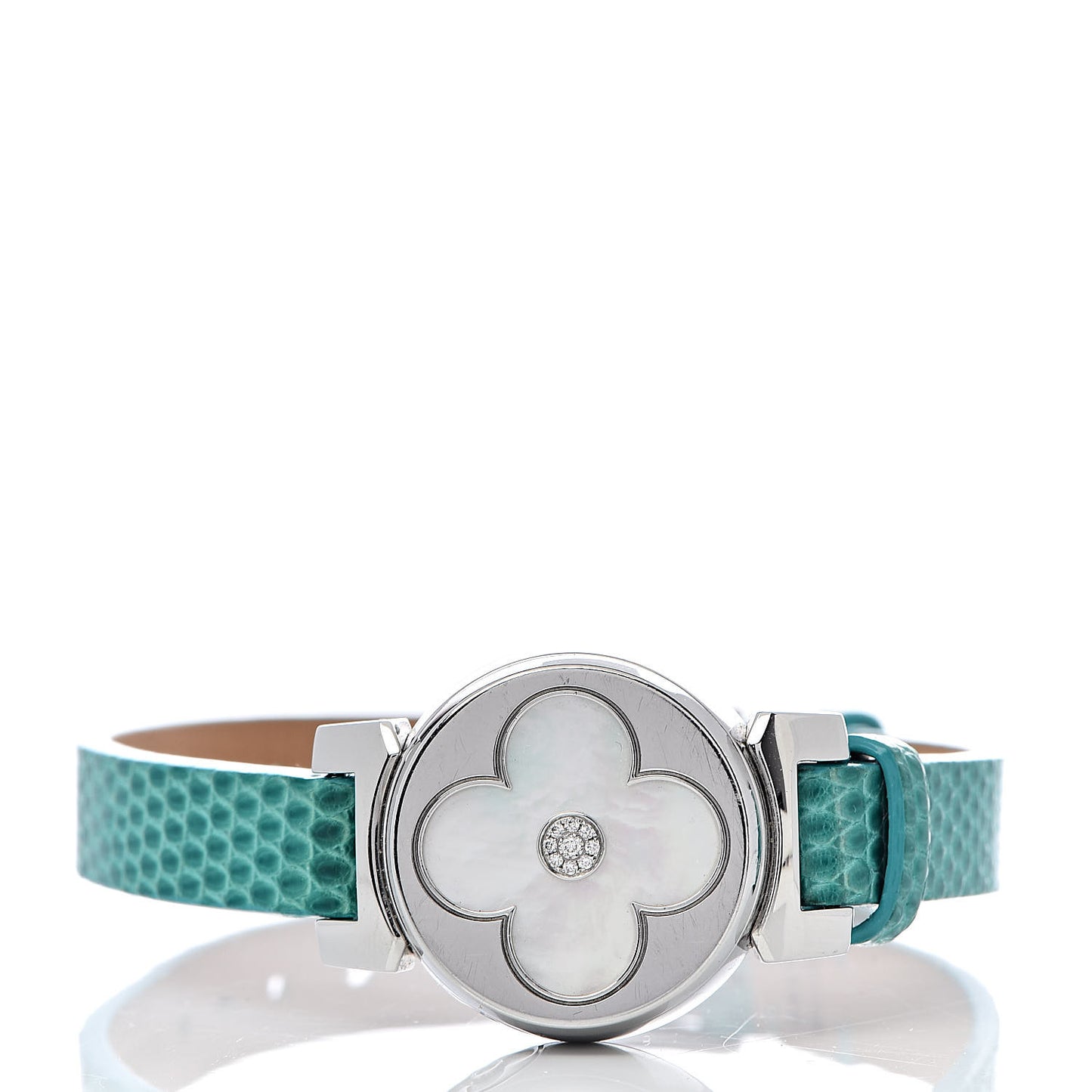 Stainless Steel Lizard Diamond Mother of Pearl 22mm Tambour Bijou Secret Quartz Watch