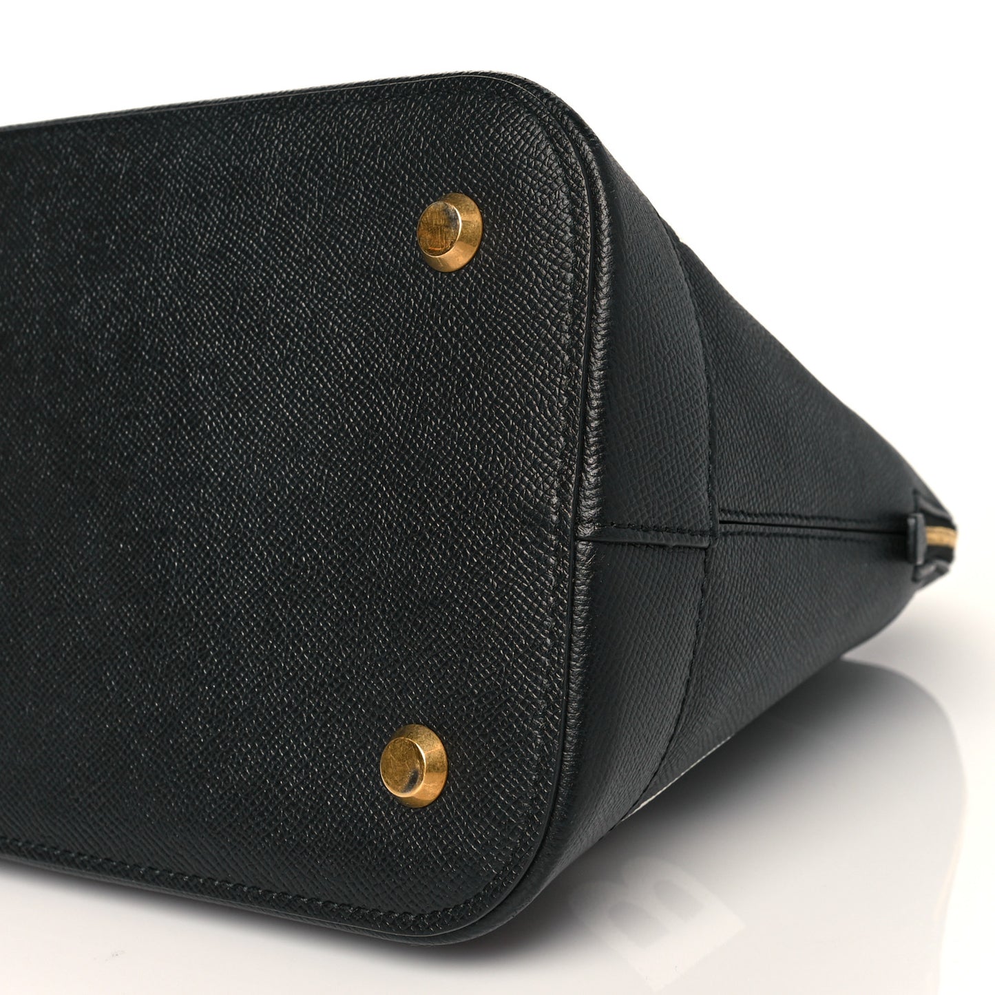 Signature Grained Calfskin Logo M Ville Top Handle Bag Black